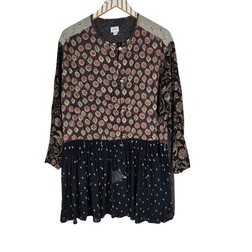 MARLA DURAN Shirt Womens One Size Floral Patchwork Boho Tunic Top Beaded